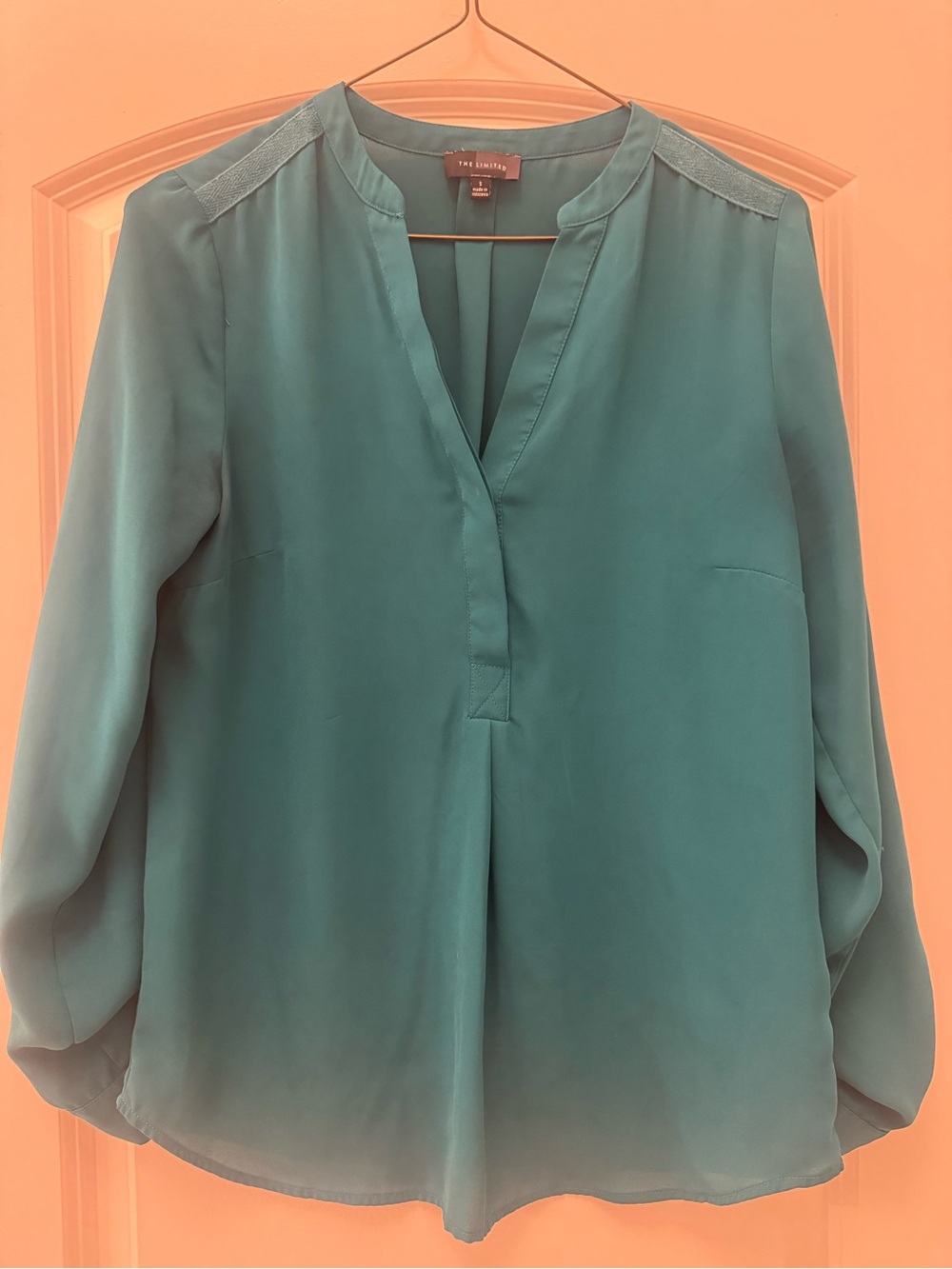 The Limited Teal Split-Neck Long Sleeve Blouse